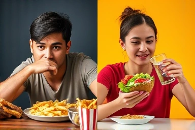Diet energy boost, healthy vs unhealthy food comparison