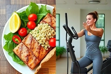 Healthy meal and elliptical workout combination for fitness