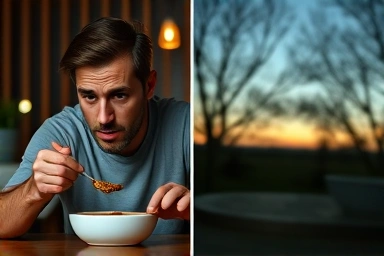 Healthy evening routine vs. unhealthy late-night eating.