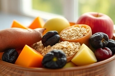 Fiber-rich foods for constipation relief.