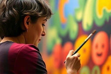 Person painting, focused, overcoming food distractions.