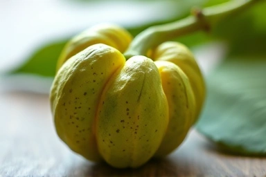 Close-up of Garcinia Cambogia fruit with a glowing aura.