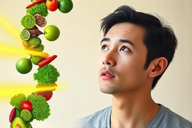 DNA helix made of healthy food for personalized diet