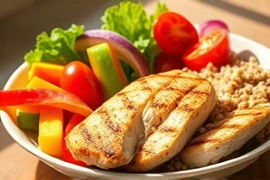 Healthy gluten-free meal with vegetables and quinoa