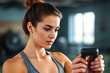 Beginner woman focused on fitness goals in a gym.