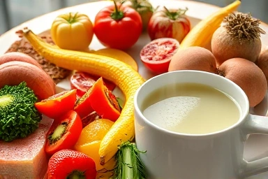 Healthy breakfast spread for post-alcohol recovery.