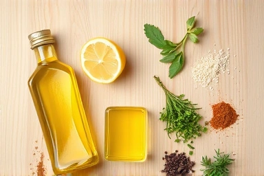 Ingredients for homemade healthy salad dressing, natural and fresh.