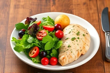 Healthy plate of high-satiety foods for weight loss