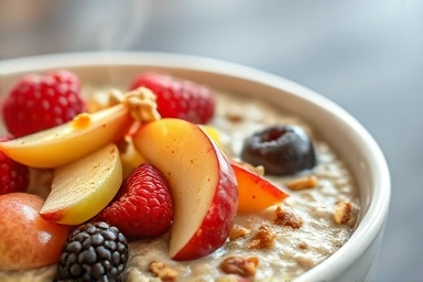 Oatmeal with fruits and nuts, a filling breakfast option