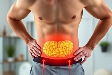 Frustrated person with belly fat due to insulin resistance