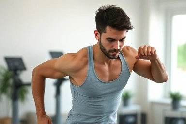 Person doing high-intensity interval training at home.