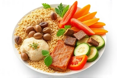 Balanced plate of healthy food, representing personalized diet.