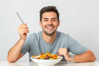 Satisfied person, healthy eating, appetite control.