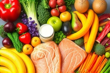 Vibrant display of healthy foods, representing a diet for weight loss.