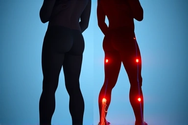 Symbolic representation of poor vs. improved lower body circulation and muscle health.