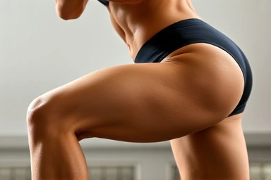Close-up of lunge exercise muscle engagement in legs and glutes.
