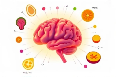 Brain glowing with energy, healthy fats, rapid energy flow illustration