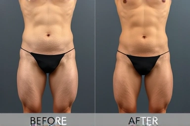 Visual comparison of toned lower body and abs after consistent exercise.