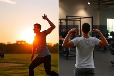 Split image comparing morning and evening workout effectiveness.