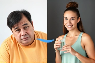 Before and after energy boost from drinking water.