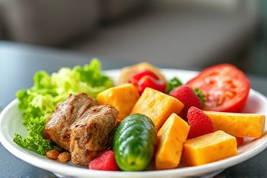 Balanced diet meal with protein, carbs, and healthy fats.