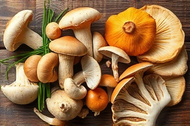 Assortment of fresh, healthy mushrooms for immunity and diet.