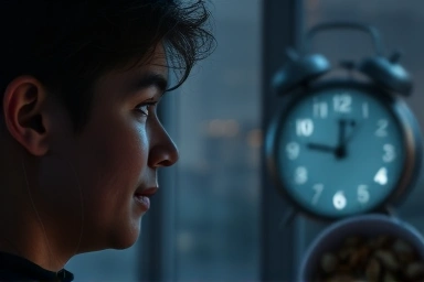 Person tempted by late-night eating, healthy food alternatives.