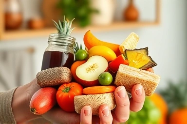 Healthy food variety, fresh ingredients, balanced diet concept