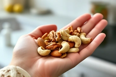 Handful of mixed unsalted nuts for healthy diet