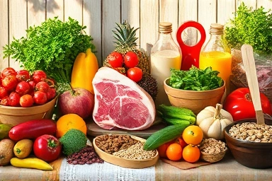 Fresh, natural paleo diet food spread
