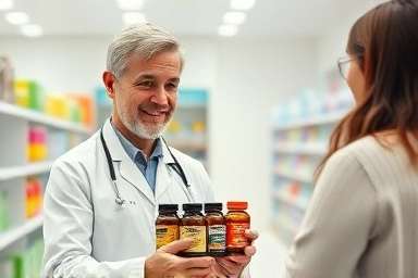 Pharmacist advising on diet supplements