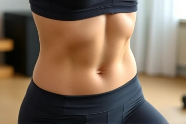 Close-up of core muscle engagement in pilates