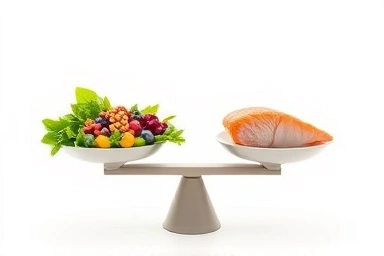 Balanced scale of plant and animal protein for diet