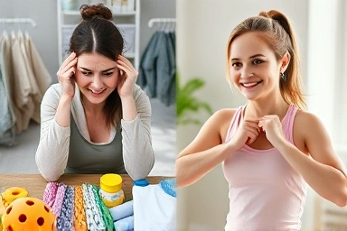 Postpartum recovery, balanced lifestyle, happy mother