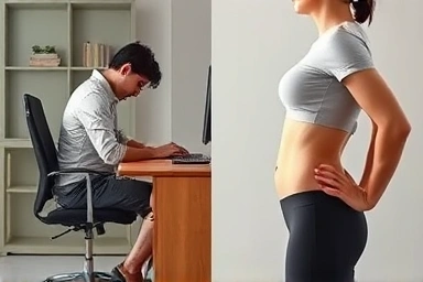 Before and after posture correction for belly fat.
