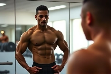 Empowered person sees healthier future self in mirror