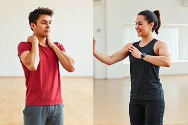 Personal trainer guiding client for effective workout