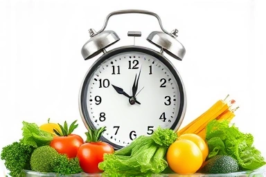 Clock mechanism symbolizing regularity and fresh food ingredients.