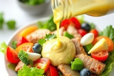 Healthy salad with fresh vegetables and light dressing.