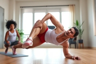 Person doing side plank twist for side fat removal.