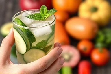 Refreshing cucumber and mint infused water with fruits