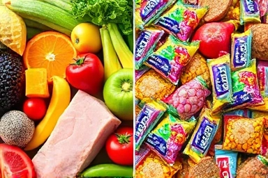 Healthy whole foods vs. unhealthy processed snacks