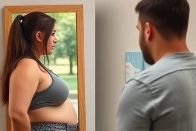 Frustrated person struggling with upper body obesity.