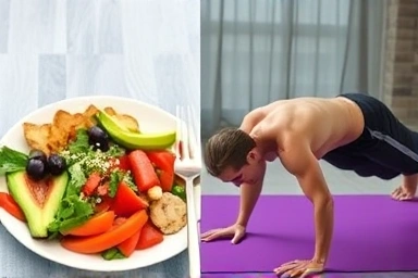 Healthy meal and core exercises for body transformation.