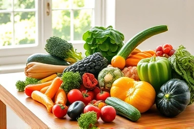 Abundant plant-based foods symbolizing vegan nutrition.