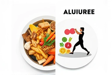 Contrast of unhealthy eating versus balanced diet and exercise for weight loss.