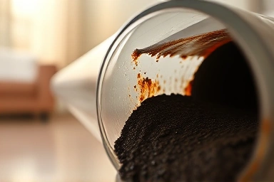Clogged boiler pipe with dark sediment, symbolizing high heating bills.