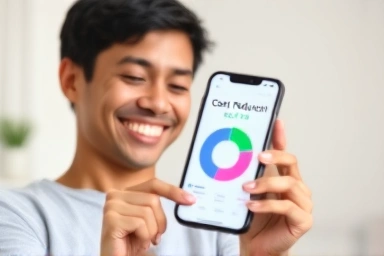 Person saving money on mobile bills with smartphone