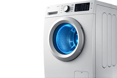 Energy-saving washing machine with blue glow, symbolizing cold water wash benefits.