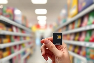 Hand holding convenience store SIM card for cheap mobile plan